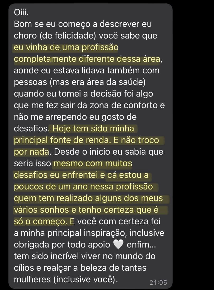 DEPOIMENTO CURSO INICIANTE ESTENSAO DE CILIOS ONLINE